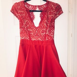 Red Lace Skater Dress